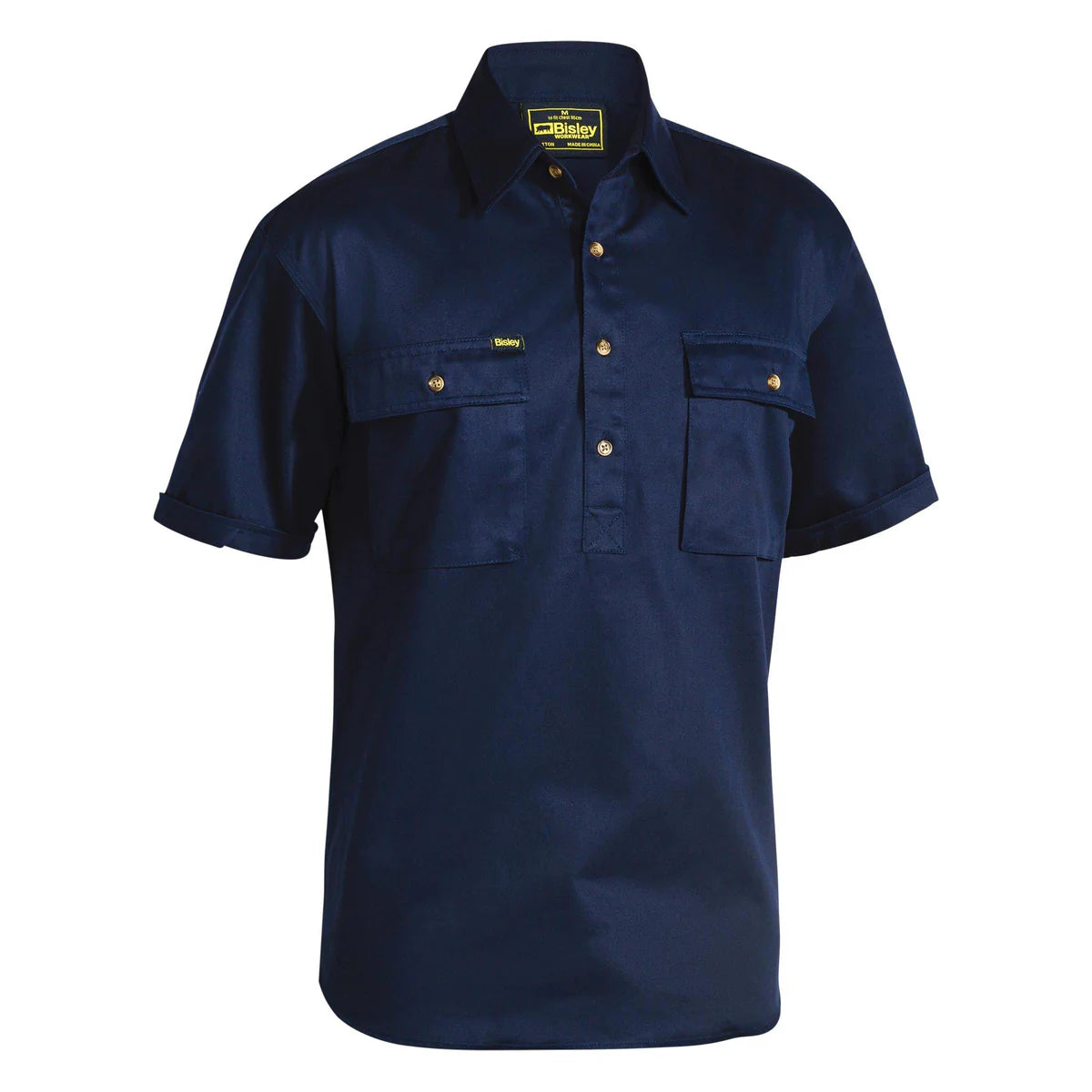 SALE! Bisley Closed Front Cotton Drill Shirt - Short Sleeve - Navy (BSC1433)