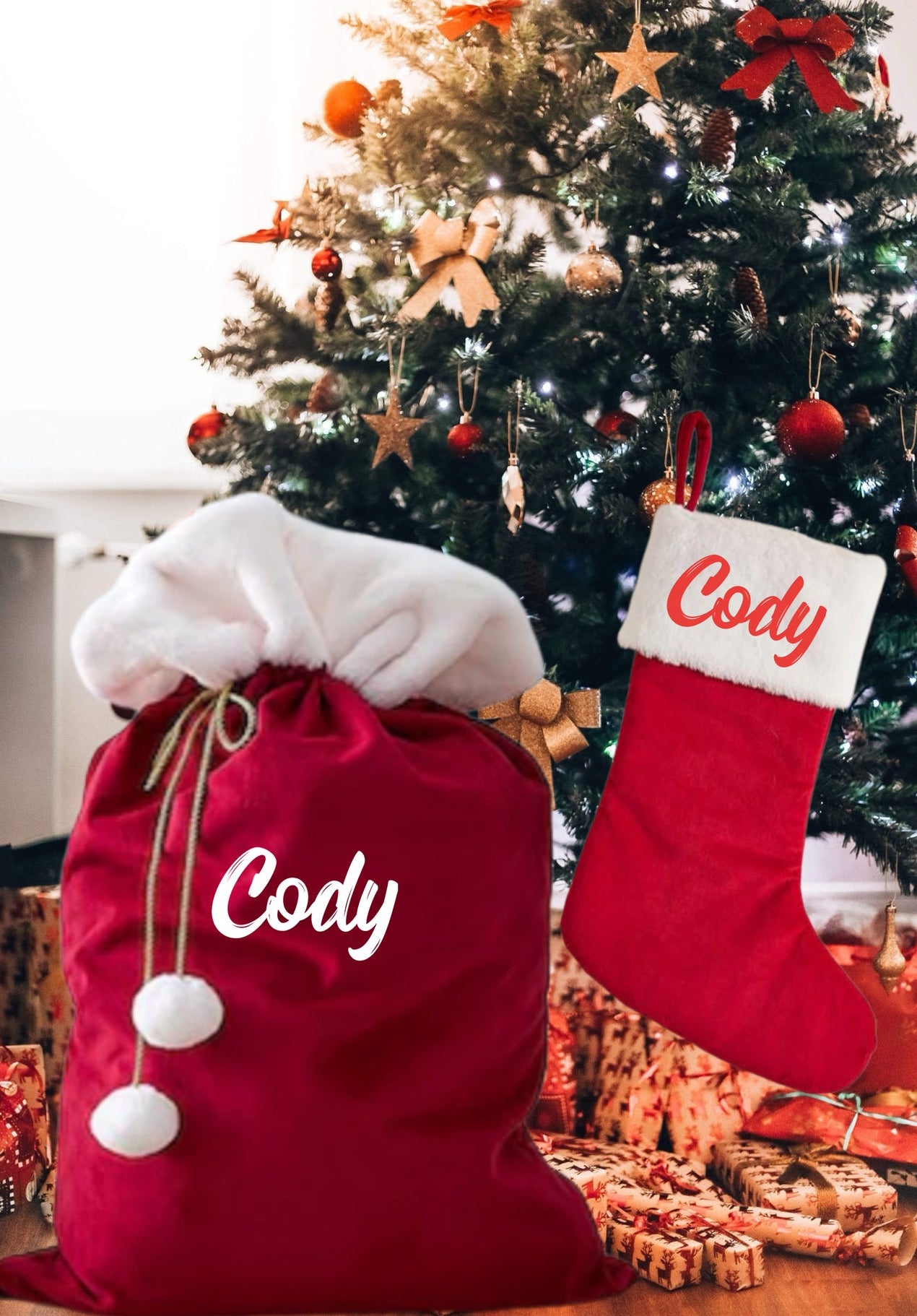 Christmas Sacks with Embroidered Name The Logo Lady