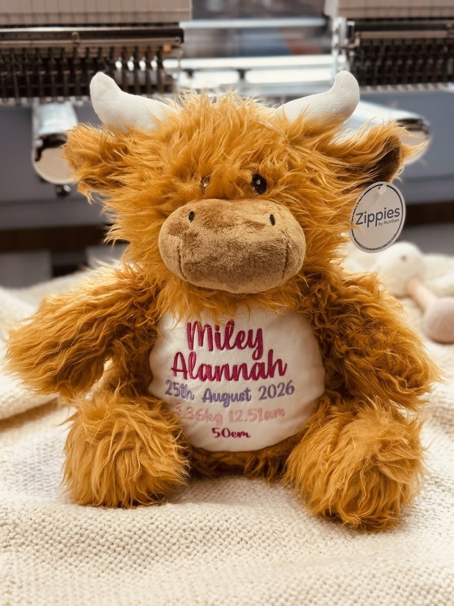Zippies Highlander Cow with embroidery