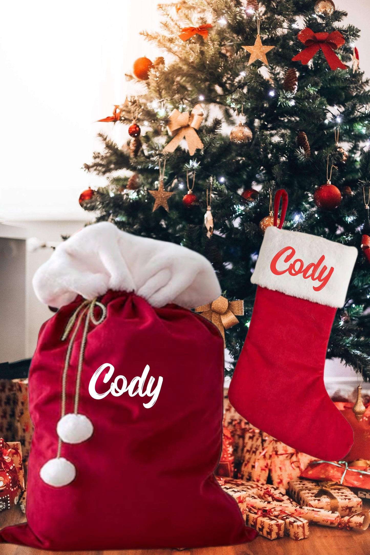 Christmas Sacks Stocking set with Embroidered Name – The Logo Lady