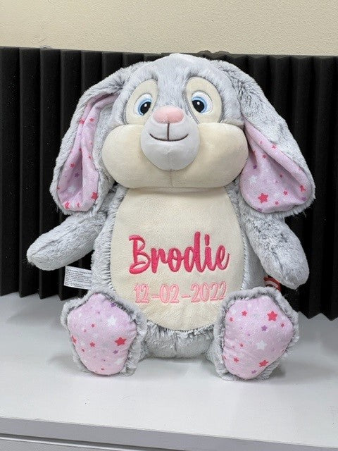 Bunny Grey - Pink Star Cubby with personalised embroidery
