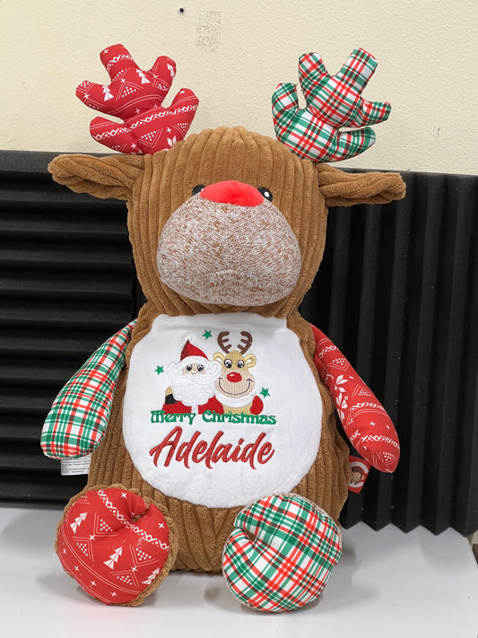 Reindeer Cubby with Santa & Reindeer embroidery - add name
